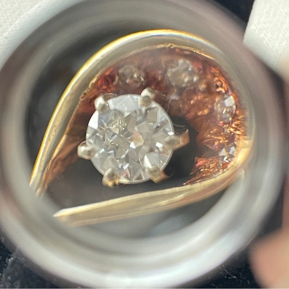 Vintage 14kt Gold European Cut Diamond & Blue Diamond Sz 7.75 Toi Et Moi Ring - Picture 5 of 11